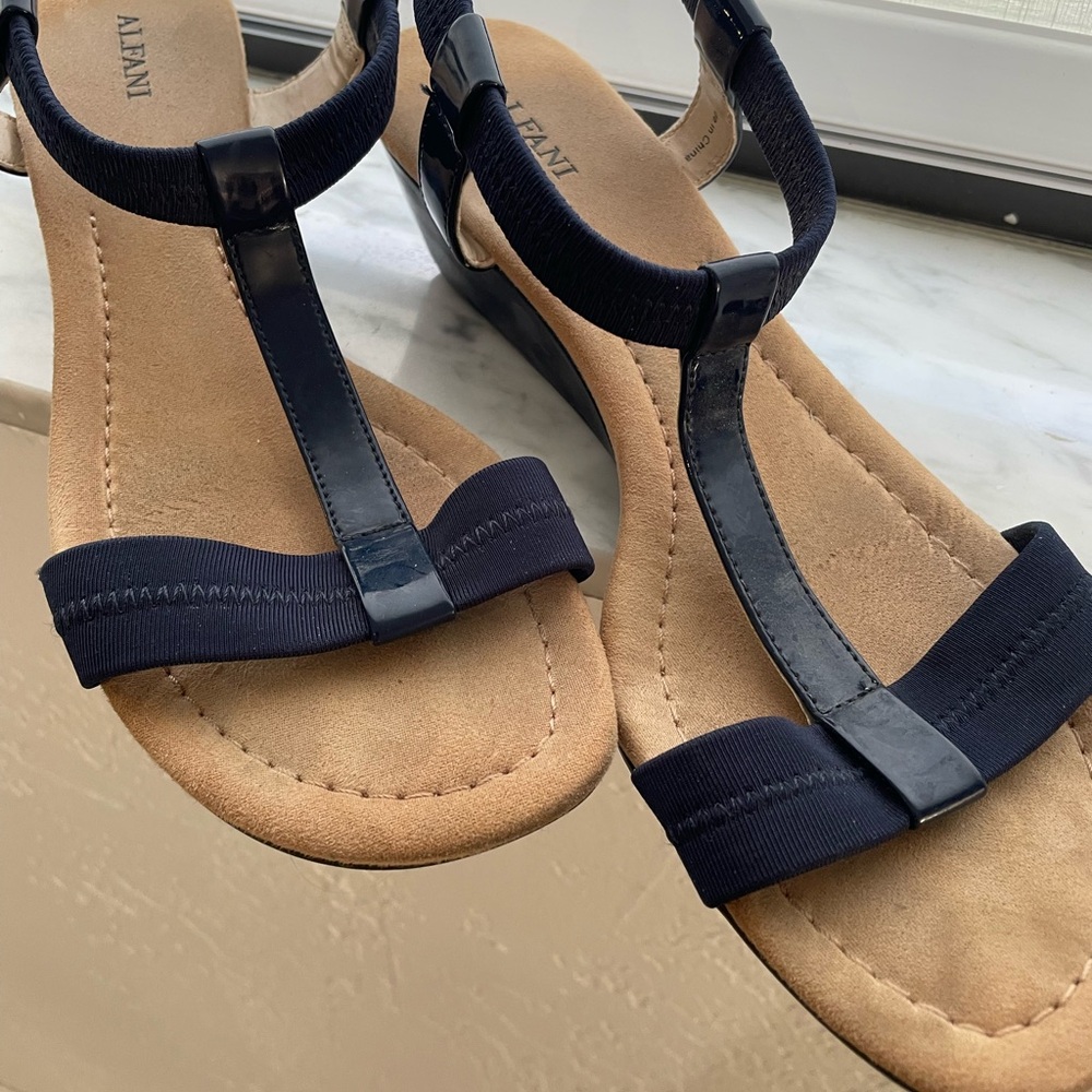 Alfani Blue and Tan T-Strap Sandals